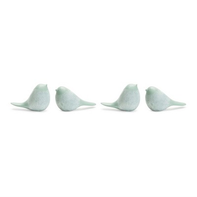 Set of 4 Green Etched Resin Bird Figurines