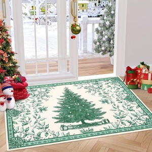 Christmas Tree Washable Area Rug, Soft Non-Slip Nursery & Bedroom Mat, Stain Resistant Holiday Carpet for Living Room & Office - 1 of 4