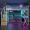 Full Size Metal Loft Bed with Built-in Work Station, Storage Staircase and LED Light - 2 of 4