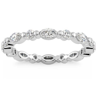 Pompeii3 1Ct Marquise & Round Diamond Eternity Wedding Stackable Ring 14k Gold Lab Created