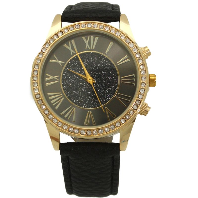 OLIVIA PRATT GLITTER AND GOLD DETAIL LEATHER STRAP WATCH, 1 of 6