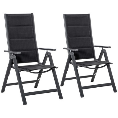 Outsunny Set of 2 Folding Patio Chairs, Two-Person Camping chairs with Adjustable Backrest and Padded Seat for Bistro, Deck, Backyard, Black