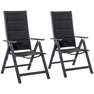 Outsunny Set of 2 Folding Patio Chairs, Two-Person Camping chairs with Adjustable Backrest and Padded Seat for Bistro, Deck, Backyard, Black - 1 of 4