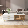 Modern Coffee Table with Storage, 47" Rectangle Accent Center Table, Wooden TV Stand with Drawers and Glass Doors for Living Room Bedroom Office - 2 of 4