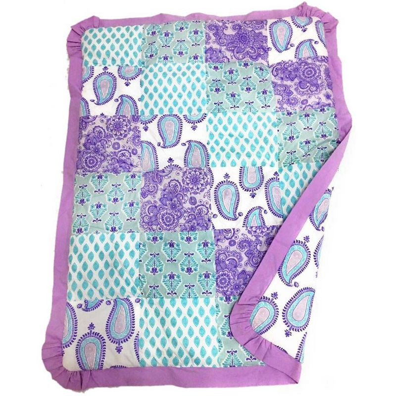 Bacati - Paisley Isabella Purple Lilac Aqua 4 pc Crib Bedding Set with Diaper Caddy, 4 of 9