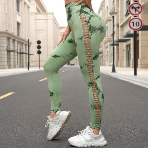 BABYYER Women's High Waist Yoga Pants, Tie-Dye Side Cutout Elastic Tights, Breathable Casual Sports Clothing - 1 of 4