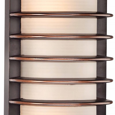 Rubbed Bronze Grid Outdoor Wall Light with Frosted Glass