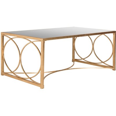 Elegant Transitional 48'' Gold Iron Coffee Table with Mirrored Glass Top