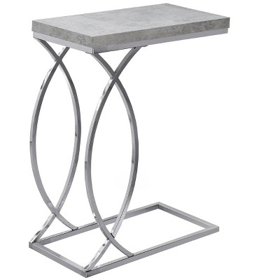 Vynxaria Contemporary Modern C-Shaped Accent Table ¨C Grey Laminate (Cement-Look), Thick Top, Chrome Metal Supports, Portable for Living Room/Bedroom