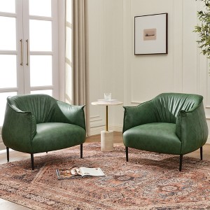 KINWELL 33" Wide Faux Vegan Leather Upholstery Barrel Chair with Metal Legs, Set of 2 - 1 of 4