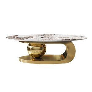 Gulches 49.2" Oval Faux Marble Coffee Table - Living Room Table with Stainless Steel Base & Sintered Stone Top - 1 of 4