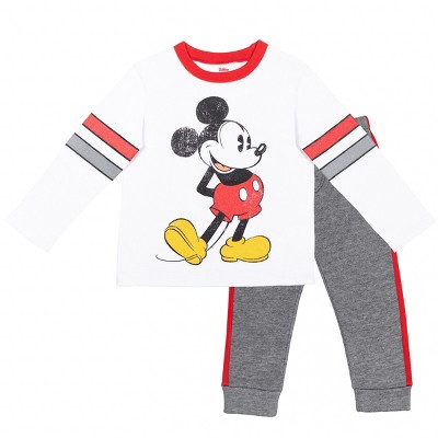 Image of Disney Mickey Mouse Toddler Boys Long Sleeve T-Shirt Fleece Pant Set White/Gray 4T
