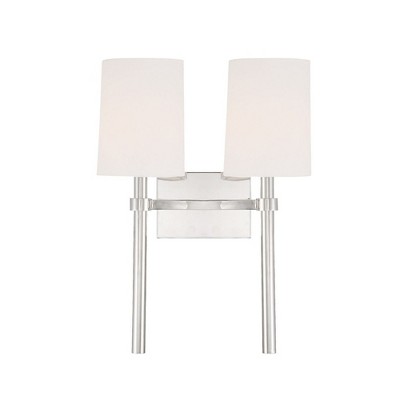 Polished Nickel 2-Light Sconce with White Silk Shade