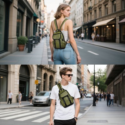 Unique Bargains Lightweight Waterpoof Convertible Sling Bag with USB Charge Port Dark Green — фото 2