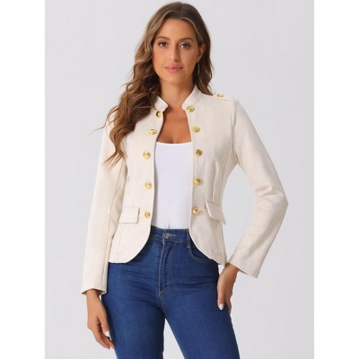 INSPIRE CHIC Women's Vintage Open Front Steampunk Button Faux Suede Jacket Apricot Large — фото 3