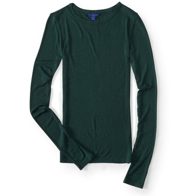 Aeropostale Womens Slim Fitting Ribbed Graphic T-Shirt, Green, Medium