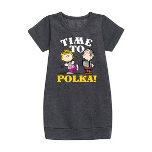 - Peanuts - Time To Polka Graphic Short Sleeve Fleece Dress - 1 of 4