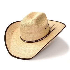 Western Express Palm Straw Western Cattleman Hat with Brown Trim - 1 of 4