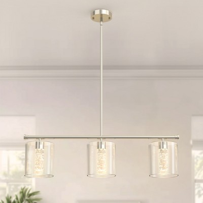 DORESshop 3-Light Brushed Nickel Modern Kitchen Island Integrated LED Pendant Light fixtures, Linear Chandelier with Clear Glass