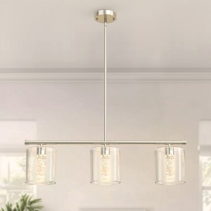 DORESshop 3-Light Brushed Nickel Modern Kitchen Island Integrated LED Pendant Light fixtures, Linear Chandelier with Clear Glass - 1 of 4