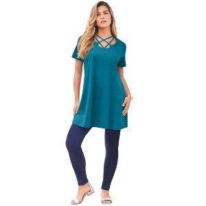 Roaman's Ultimate Lattice Neck Short Sleeve Tunic - 1 of 4