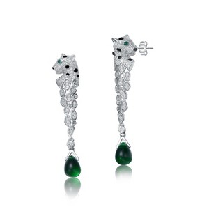 Guili Sterling Silver White Gold Plated Fauna Drop Earrings with Emerald Green Cubic Zirconia, A Beautiful Nature-Inspired Accessory for a Bold Look - 1 of 3