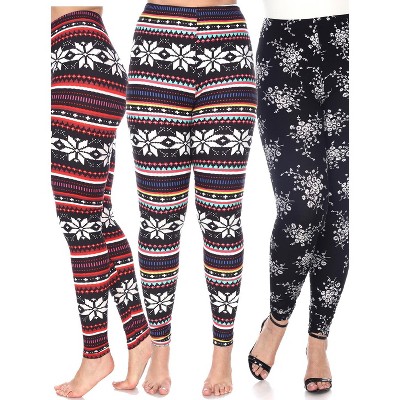 Women's Pack Of 3 Plus Size Leggings Black/white Daisey, Black/red/wht ...