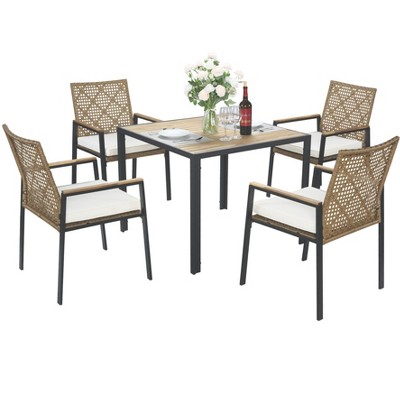 Nicbex 4 PCS Patio Dining Set 1 Square Table&4 Armchairs,Outdoor Furniture Set,Rustic Patio Conversation Set with Umbrella Holes for Garden