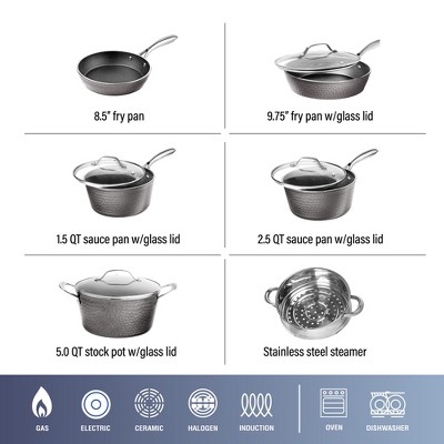 Black Hammered Aluminum Nonstick 10-Piece Cookware Set