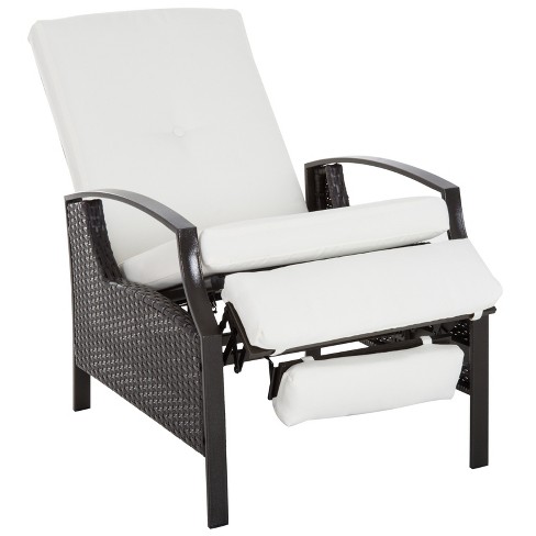 Outsunny Patio Recliner, Outdoor Reclining Chair With Flip-up Side Table,  All-weather Wicker Metal Frame Chaise With Footrest, Cushions : Target