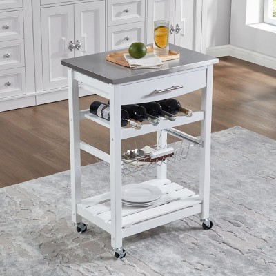 Syemin Kitchen Carts and Islands Mobile Rolling Kitchen Island Trolley Serving Cart Kitchen Island with Storage, White, 22.76"*15.75"*33.35"