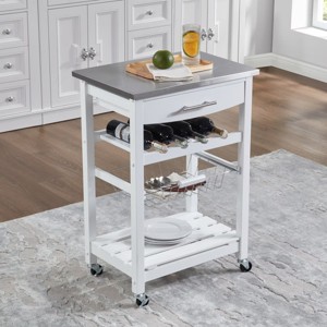 Syemin Kitchen Carts and Islands Mobile Rolling Kitchen Island Trolley Serving Cart Kitchen Island with Storage, White, 22.76"*15.75"*33.35" - 1 of 4