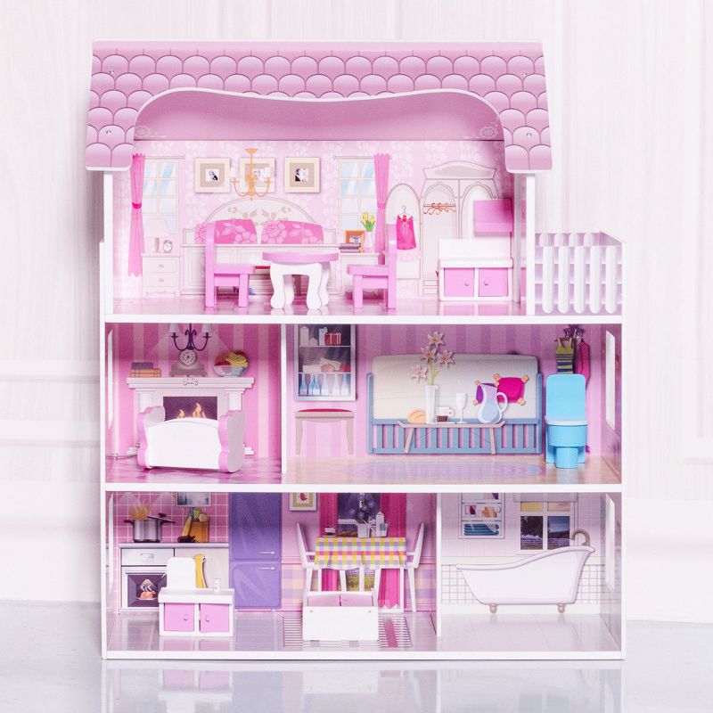Costway 28'' Pink Dollhouse w/ Furniture and Play Accessories  for Girls, 5 of 11