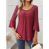 Coolmee Women's Ruffle 3/4 Sleeve Elegant Dressy Blouses Crew Neck Double Layers Mesh Tunic Tops - 4 of 4