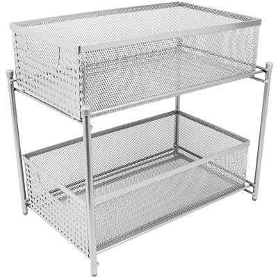 Sorbus 2 Tier Organizer Baskets with Mesh Sliding Drawers Silver