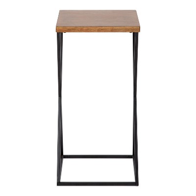 Rustic Brown Wood and Metal X-Base Accent Table