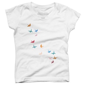 Girl's Design By Humans Flying Paper Cranes Birds By Magnussons T-Shirt - 1 of 3
