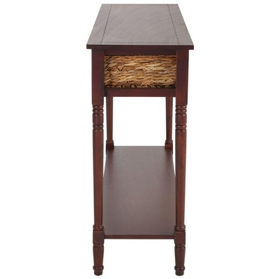 Christa Cherry Pine Console Table with Rattan Storage
