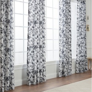 Chanasya 2pk Toile Print Faux Linen Semi Sheer Window Curtain Panels - Set of 2 - 1 of 4
