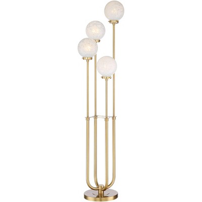 Warm Gold Metal Mid-Century Modern Floor Lamp with Glass Globe Shades