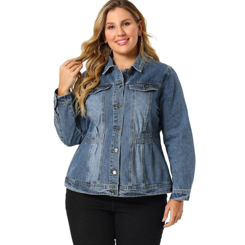 Agnes Orinda Women's Plus Size Classic Denim Washed Front Long Sleeve Casual Jean Jackets, 4 of 7
