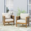 GDFStudio Berry Patio Acacia Wood and Rattan Upholstered Club Chair (Set of 2) - 2 of 4