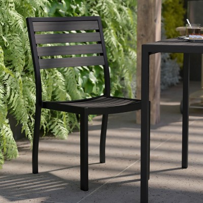 Gray Faux Teak and Aluminum Outdoor Patio Chairs, Set of 2