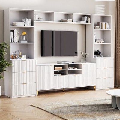 112.5" Entertainment Wall Unit with 13 Shelves, 8 Drawers and 2 Cabinets, Multifunctional TV Stand for TVs Up to 70", 4L-ModernLuxe