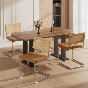 Okak Mid Century Breuer Designed Rattan Back Dining Chairs for Kitchen Dining Room,Faux Leather Upholstered Seating Dining Chair Set - 1 of 4