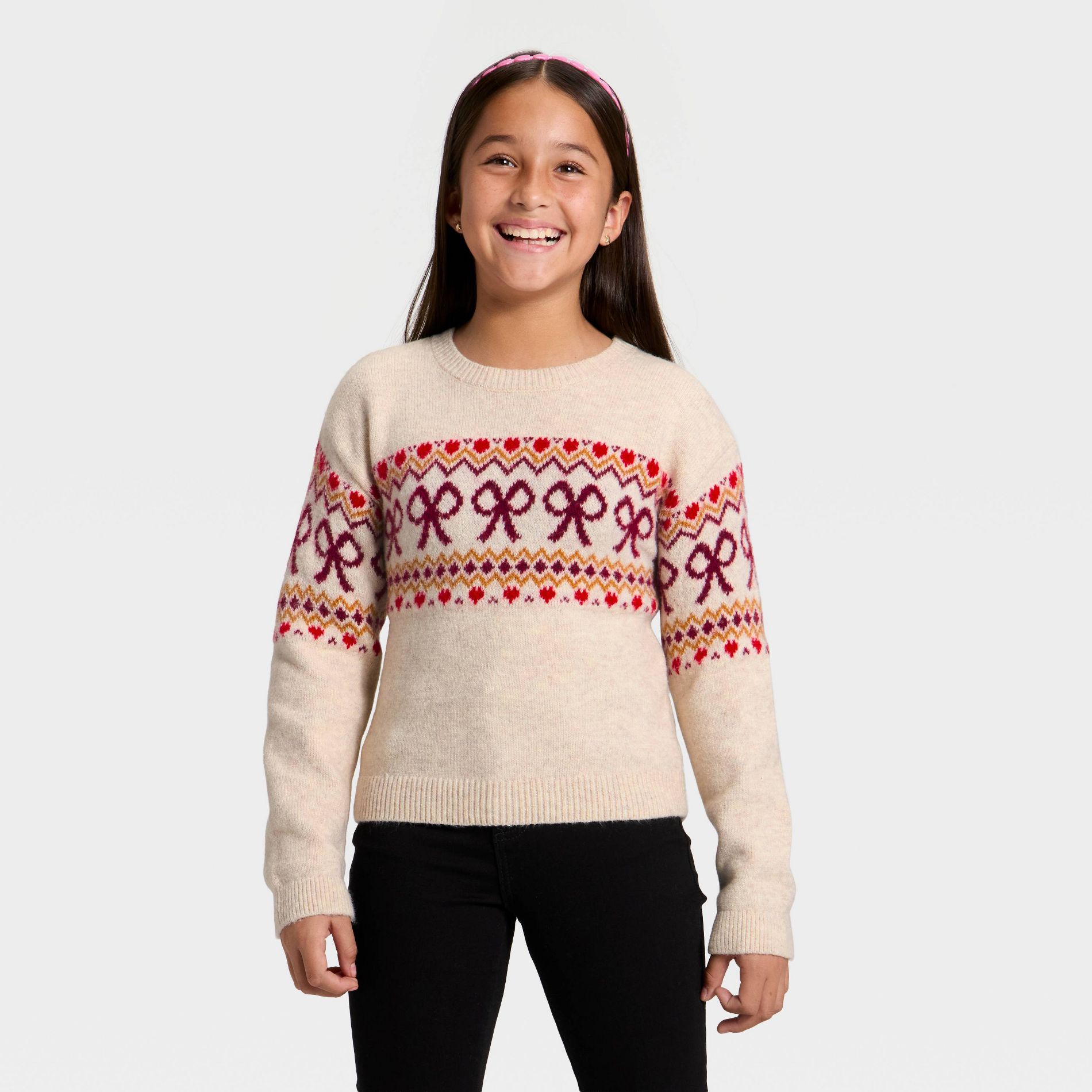 Girls' Fair Isle Pullover Sweater - Cat & Jack™ Beige