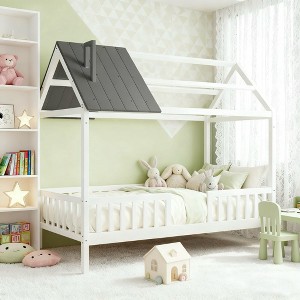 Luxystar Twin Size Wood House Bed with Fence for for Kids' Rooms - 1 of 4