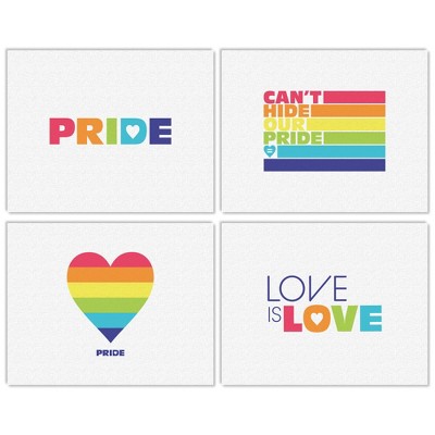 Big Dot of Happiness Love is Love - Gay Pride - Unframed LGBTQ Rainbow Linen Paper Wall Art - Set of 4 - Artisms - 11 x 14 inches