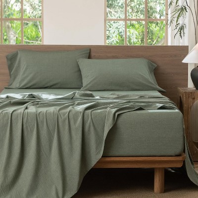 Der Rose BALHAM TRADE-Queen 100% Washed Cotton Linen Like Bedding Sheet Set Breathable Durable Soft Comfy Heathered Sage Green-Queen 90"x102" — фото 3
