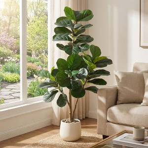 4FT Fiddle Leaf Fig Tree Artificial with Leaves - Realistic Faux Ficus ...